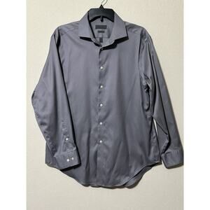 CALVIN KLEIN Slim Fit Non Iron Button Down Shirt Men's 16 32/33 Gray Collared